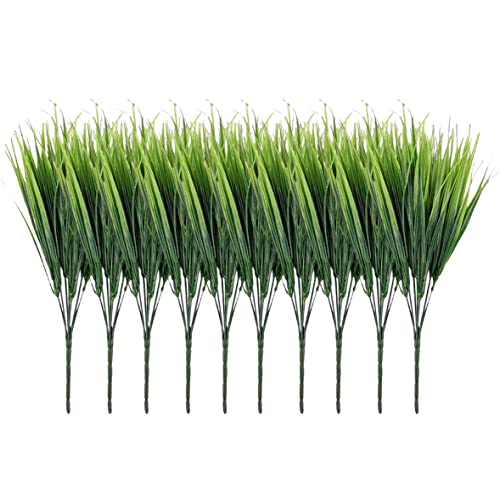 CUCUFA 10pcs Künstliche Pflanzen im Freien im Freien Kunststoff Gras Pflanze Plastik Weizen Gras Greeny Stribs für Wohnkultur 16 Zoll grün von CUCUFA