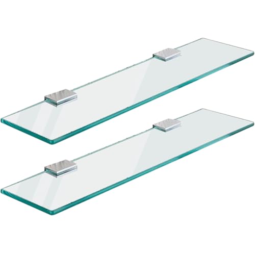 CUCUFA 2pcs Glass schwimmende Regale, 5 x 11 Zoll klares Glas -Badezimmer -Regal mit Aluminiumhalterungen, schwimmendes Wandregal, Regale von CUCUFA