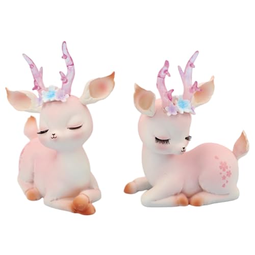 CUCUFA 2pcs Hirsche Figuren niedliche sitzende Weihnacht Rentiere mit klarem Angeweih Harz Sika Hirschstatuen für Auto Home Tisch Weinschrank Dekor, Weihnachtsschmuck von CUCUFA