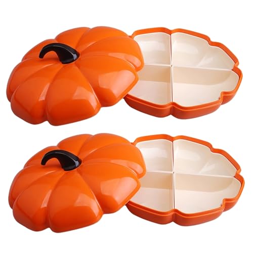 CUCUFA 2pcs Kürbisschalen Kürbis -Snack -Tablett mit Deckel & Handle 4 Fächer Snack Tablett Organisator für Halloween -Süßigkeiten -Vorspeisen, Schüssel von CUCUFA