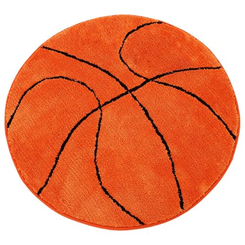 CUCUFA Basketball Teppich 31.5in Realistischer Runde Orange Sportteppich Nicht rutschfestes Mikrofaser-Basketball-Raumdekor für Jungen Schlafzimmer, Sport, Sport, S von CUCUFA