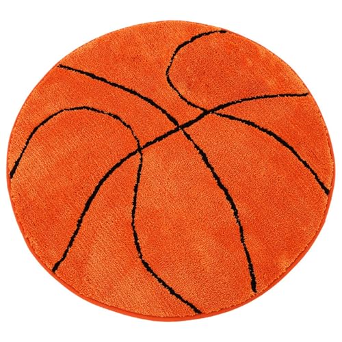CUCUFA Basketball Teppich 31.5in realistisch runden Orange Sportteppich Nicht schlupfende Saugle Microfaser Basketball Zimmer Dekor für Jungen Schlafzimmer, Sport für Jungen Schlafzimmer von CUCUFA