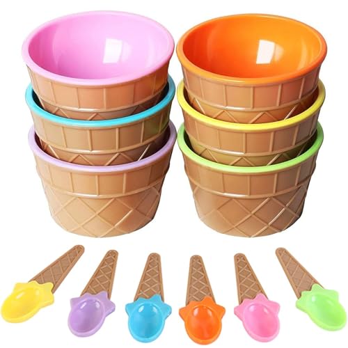 CUCUFA Eiscremeschalen mit Löffel, 6 Set -Eiscreme, zwei Schicht Waffelbecher Form Kinder Dessertschalen und Löffel Set von CUCUFA