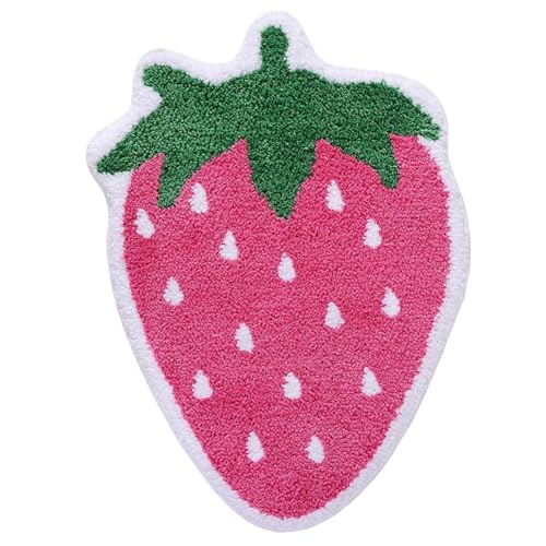 CUCUFA Erdbeer-Badmatte 20x28 Zoll stark absorbierende niedliche Badematte für Mädchen mit Nicht rutschfestem Rückenweicher und bequemer Dicker Teppich für Badezimmer von CUCUFA