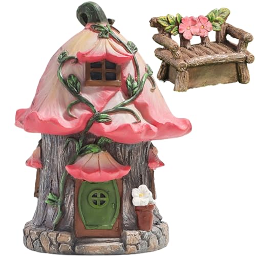 CUCUFA Fairy Garden Kit, Harz Miniaturfee Fairy House Kit, entzückendes Fairy Garden House ＆ Stuhl für Erwachsene für Kinder, wasserdichte Feenhäuser für Außengeley Garden Kit Kit von CUCUFA