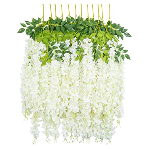 CUCUFA Hanging Wisteria Garland künstliche Wisteria Vine Seide Blume gefälschte Glyeria Simulation Blume für Home Garden Party Hochzeitsdekor 12pcs Weiß von CUCUFA