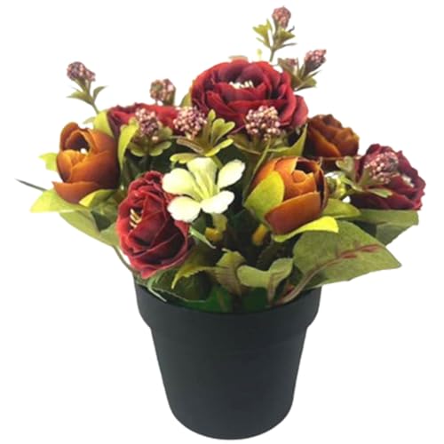 CUCUFA Künstliche Blumen für Gräber, Künstliche Rose im Topf Realistische Seide Memorial Bouquet Funeral Künstliche Blumen für Friedhof und Gedenkstätte Grabschmuck, Kaffee von CUCUFA