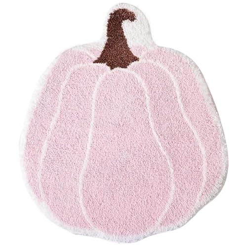 CUCUFA Kürbisteppich 15x23 Kürbisform Halloween Teppich, niedliches weiches Plüsch Badezimmerdekor, Nicht rutsches Wasser saugfähig für Badezimmer Schlafzimmer und Wohnzimmerdekor, Halloween Badematt von CUCUFA