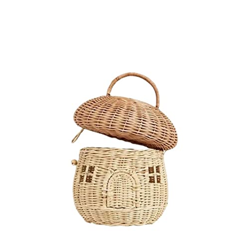 CUCUFA Rattan Aufbewahrungskorb handgewebte Körbe Pilzform dekorativ gewebter Korb mit Deckelregal Organizer für Baby Kids Room Dekor von CUCUFA