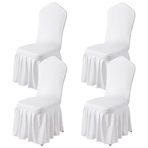 CUCUFA Stuhlabdeckung, 4PCS Stretch Stretch Stuhl Slippcover, schützende weiße Essabdeckungen mit Rock, waschbarer und Abnehmbarer Essschlupfbezüge von CUCUFA