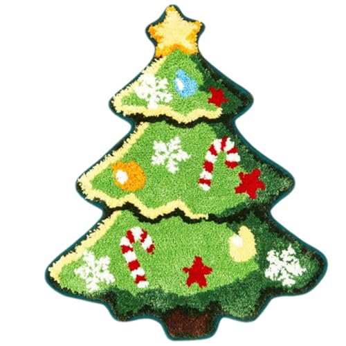 CUCUFA Weihnachtsbad Teppich 16x24 Zoll Weihnachtsbaum-geformtes Weihnachts-Badezimmer-Teppich Nicht rutsches weiches und lebendiges Dekoration für Zuhause, Toilette, Büro und mehr, Badezimmer von CUCUFA