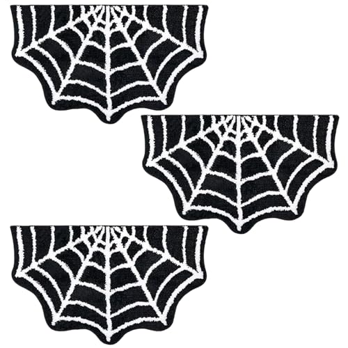 Halloween Bath Matte 3pcs 16x24in weich dick dicke Spinnenpinnen-Webteppich nicht rutsch warm warm halb runde geformte schwarze Gothic Teppich für Badezimmer Schlafzimmer Küche Zuhause, Halloween Dek von CUCUFA