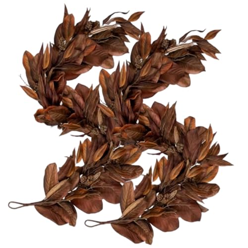 Herbstblätter Girlande 2 Stück 72 Zoll lebhafte künstliche braune Magnolia-Girlande Saisonale hängende rustikale für Kaminmantel Zuhause im Freien, Magnolia-Blatt- von CUCUFA