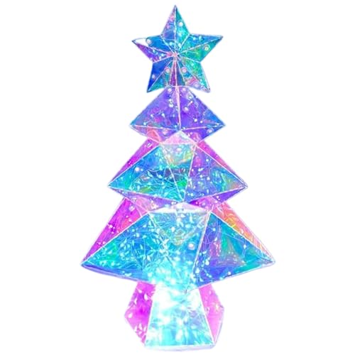Kleiner Weihnachtsbaum 12 Irisierende LED -Weihnachtsbaum -Nachtlicht mit Stern USB -Ladeverzierungen für Schreibtisch, Hotel, Party und Zuhause (Diamant), Desktop, Desktop von CUCUFA