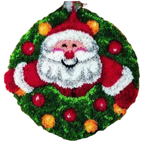 Latch Hook Teppich -Kits für Erwachsene, 20x20 Zoll Santa Claus Latch Hook Teppich Kit, DIY Cross Unfertiges Kit für Weihnachtsheimteppichdekor, Kits für Erwachsene von CUCUFA