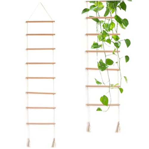 Wandschnalel, 51 x 10 Zoll Holzkletterpflanzeleiter mit Quastenseildekor, Hängekletterpflanze Unterstützung für Balkon Garten Innen- und Außengebrauch, Leiter von CUCUFA