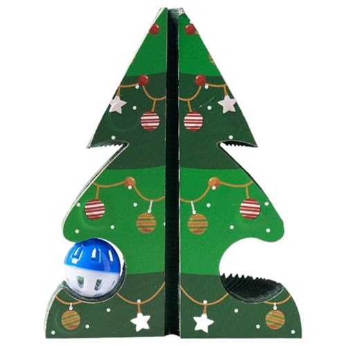 Weihnachtsbaumkatze Kratzer Klappbares 8 -Zoll -Katze Kratzer mit Bellball tragbarer Kratzerpfosten zum Entspannen, Spielen, Katzen, Brett, Brett von CUCUFA