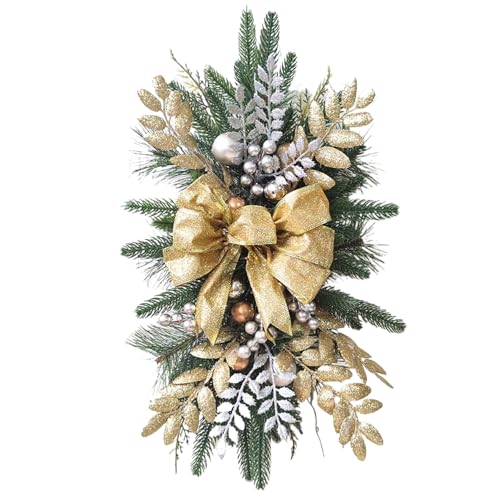 Weihnachtskanzlei, 23, 6 x 11, 8 Prelit Weihnachtsfest -Swag, künstliche goldene Treppendekorationen, hängende Kranz für Treppengeländer Wandfenster von CUCUFA