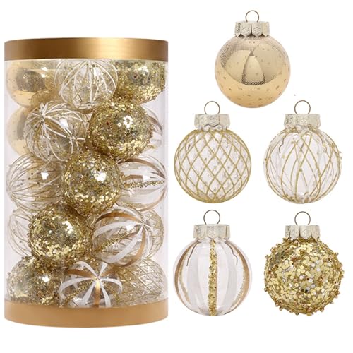 Weihnachtskugel -Ornamente 25pcs 2, 4 Zoll bruchsicherer Weihnachtsbaumkugeln mit zartem und glitzerndem Muster Hängender Weihnachts -Bubeln Dekor Weiß und Gold, Baum Ornament Weihnachtskugel -Ornamente 25pcs 2, 4 Zoll bruchsicherer Weihnachtsbaumkugeln mit zartem und glitzerndem Muster Hängender Weihnachts -Bubeln Dekor Weiß und Gold, Baum Ornament von CUCUFA