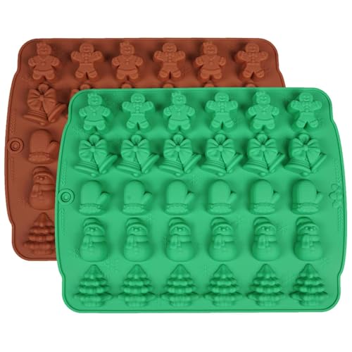 Weihnachtsschokoladenformen 2pcs 30-Cavity Niedliche Weihnachtsilikonformen Flexible Nicht-Stick-Ornamente für DIY Seifen Kerzen Harz Wachs Schokoladenputz, Baum Silikonform von CUCUFA