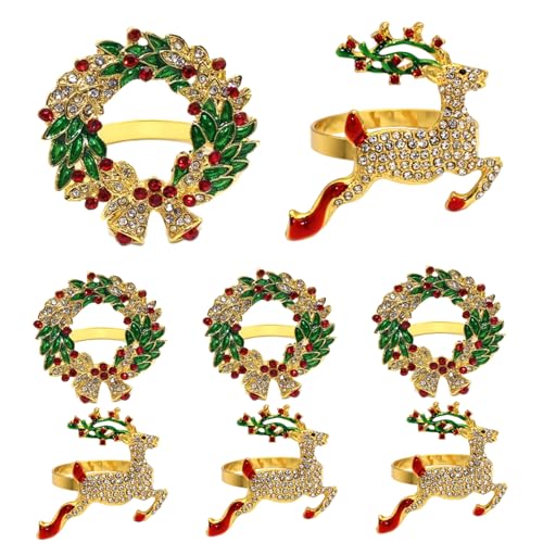 Weihnachtsserviettenringe 8pcs 2 Hirsch- und Kranzmuster -Servietten Ringhalter Dekorative Metall Weihnachtshalter für Tischfeiertag Dinner Home Party, Ringhalter Weihnachtsserviettenringe 8pcs 2 Hirsch- und Kranzmuster -Servietten Ringhalter Dekorative Metall Weihnachtshalter für Tischfeiertag Dinner Home Party, Ringhalter von CUCUFA