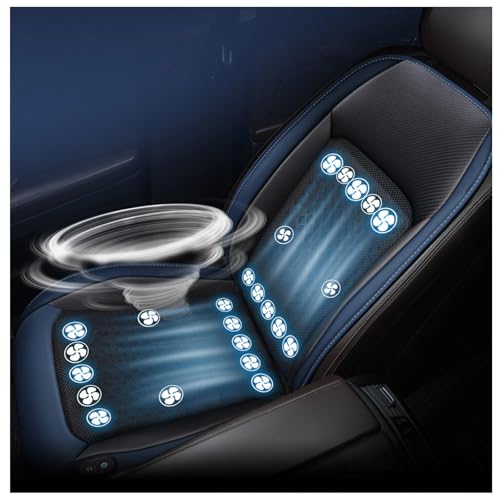CUCUKAKA Klima Sitzauflage Auto, mit 24 Fans, 12v/24v, 3 Kühlstufen Autositzauflage Vordersitze Sitzbelüftung Auto für Auto LKW Van,Blue-12V von CUCUKAKA