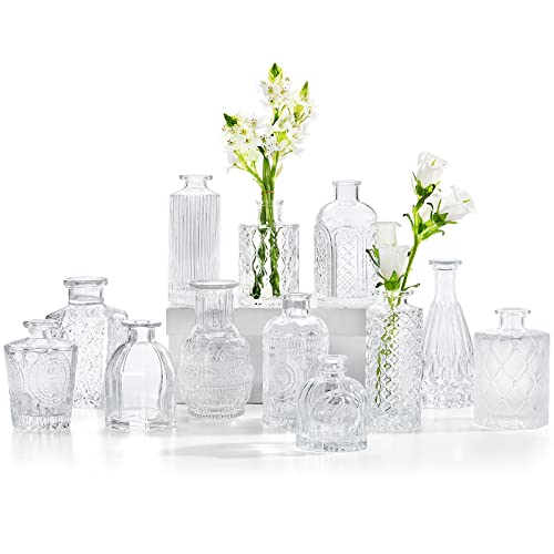 CUCUMI Glasvasen, Set mit 12 Stück, kleine Vasen für Tafelaufsätze, Vase für Blumen in Großpackung für rustikale Hochzeit, Zuhause, Tischdekorationen von CUCUMI
