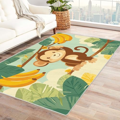 CUDAOO Bedruckter Innen-/Außenteppich AFFE unter Banane Teppich Wohnzimmer Schlafzimmer(Braun)-60x90cm von CUDAOO