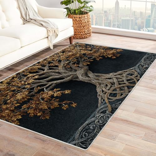 CUDAOO Bedruckter Innen-/Außenteppich Alte Baumschnitzerei Teppich Wohnzimmer Schlafzimmer(Braun)-60x90cm von CUDAOO