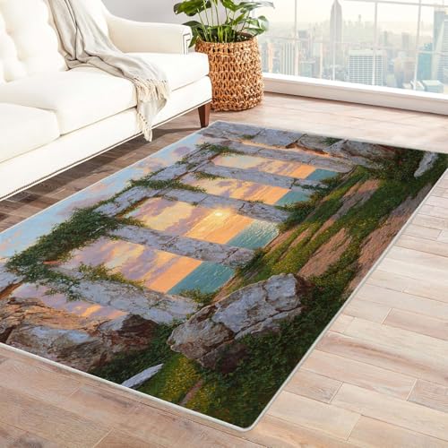 CUDAOO Bedruckter Innen-/Außenteppich Ansicht der verbleibenden Säulen Teppich Wohnzimmer Schlafzimmer(Orange)-90x150cm von CUDAOO