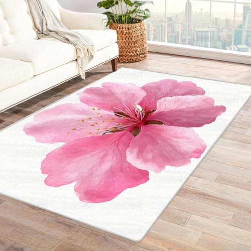 CUDAOO Bedruckter Innen-/Außenteppich Aquarellpfirsiche Tepich Moderne Wohnzimmer Vintage Schlafzimmer(Lichtrosa)-90x120cm von CUDAOO
