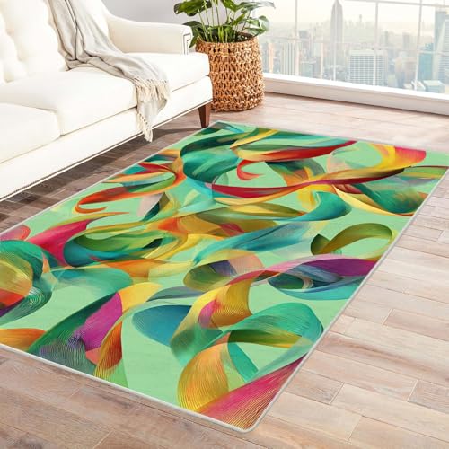 CUDAOO Bedruckter Innen-/Außenteppich Bandtanz Tepich Moderne Wohnzimmer Vintage Schlafzimmer(Grün)-90x120cm von CUDAOO