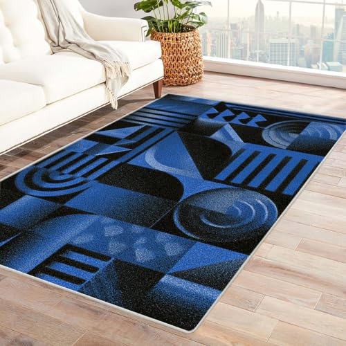 CUDAOO Bedruckter Innen-/Außenteppich Blau-Schwarze Struktur Teppich Wohnzimmer Schlafzimmer(Blau)-210x270cm von CUDAOO