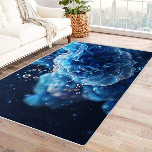 CUDAOO Bedruckter Innen-/Außenteppich Blaue Blase Teppich Wohnzimmer Schlafzimmer(Blau)-150x210cm von CUDAOO