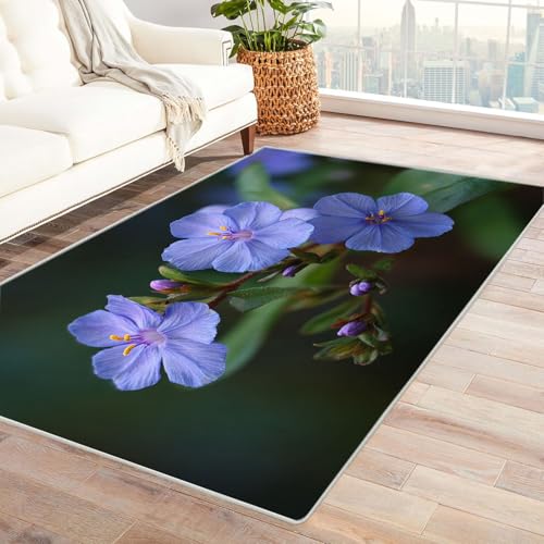 CUDAOO Bedruckter Innen-/Außenteppich Blaue Blumen Für Wohnzimmer, Sofa, Tisch, Flur, Fußmatte,Schlafzimmer(Violett)-180x240cm von CUDAOO