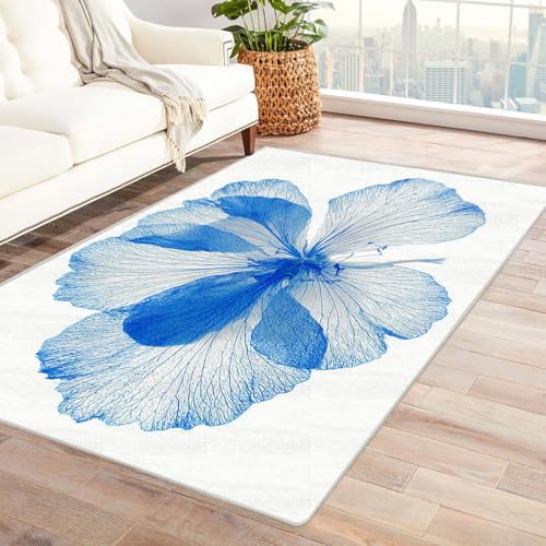 CUDAOO Bedruckter Innen-/Außenteppich Blaue Blumen Tepich Moderne Wohnzimmer Vintage Schlafzimmer(Blau)-60x90cm von CUDAOO
