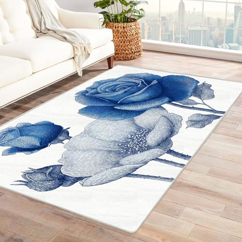 CUDAOO Bedruckter Innen-/Außenteppich Blaue Linie Blumen Für Wohnzimmer, Sofa, Tisch, Flur, Fußmatte,Schlafzimmer(Pink Violett)-180x240cm von CUDAOO