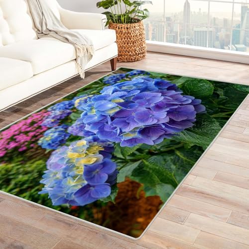 CUDAOO Bedruckter Innen-/Außenteppich Blaue Stickerei Teppich Wohnzimmer Schlafzimmer(Blau)-60x90cm von CUDAOO