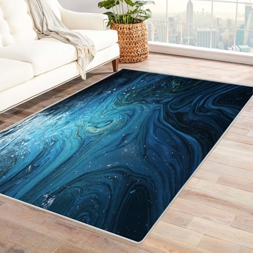 CUDAOO Bedruckter Innen-/Außenteppich Blaue Wellenströmung Teppich Wohnzimmer Schlafzimmer(Blau)-240x300cm von CUDAOO