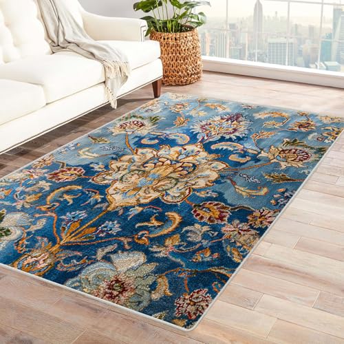 CUDAOO Bedruckter Innen-/Außenteppich Blauer Blumenteppich Für Wohnzimmer, Sofa, Tisch, Flur, Fußmatte,Schlafzimmer(Blau)-240x300cm von CUDAOO