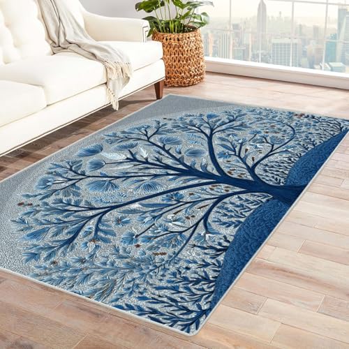 CUDAOO Bedruckter Innen-/Außenteppich Blauer Heiliger Baum Teppich Wohnzimmer Schlafzimmer(Blau)-210x300cm von CUDAOO
