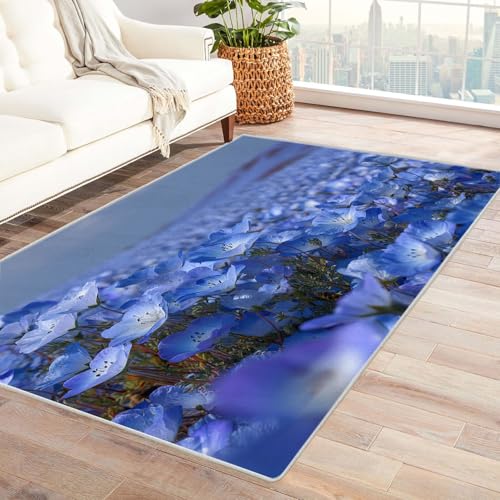 CUDAOO Bedruckter Innen-/Außenteppich Blaues Blumenmeer Tepich Moderne Wohnzimmer Vintage Schlafzimmer(Rot)-90x120cm von CUDAOO
