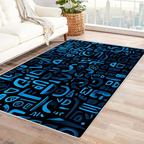 CUDAOO Bedruckter Innen-/Außenteppich Blaues Muster Symbol Für Wohnzimmer, Sofa, Tisch, Flur, Fußmatte,Schlafzimmer(Blau)-90x150cm von CUDAOO