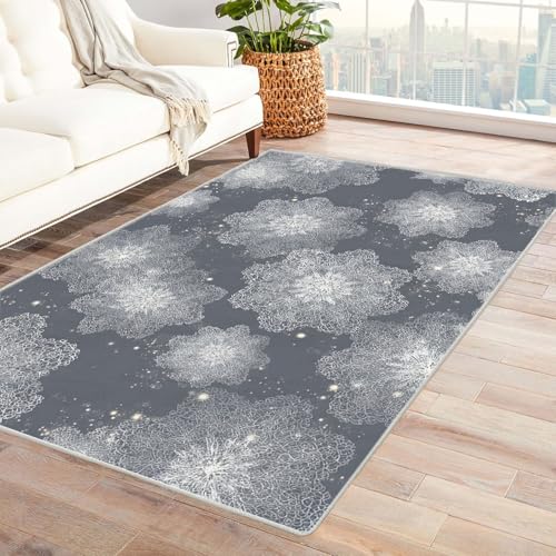 CUDAOO Bedruckter Innen-/Außenteppich Blinkende Schneeflocken Tepich Moderne Wohnzimmer Vintage Schlafzimmer(Weiß)-240x300cm von CUDAOO