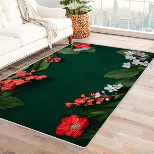 CUDAOO Bedruckter Innen-/Außenteppich Blumenbordüre Teppich Wohnzimmer Schlafzimmer(Grün.)-60x90cm von CUDAOO