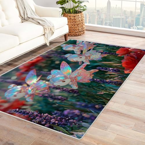 CUDAOO Bedruckter Innen-/Außenteppich Blumenfee Tepich Moderne Wohnzimmer Vintage Schlafzimmer(Violett)-240x300cm von CUDAOO