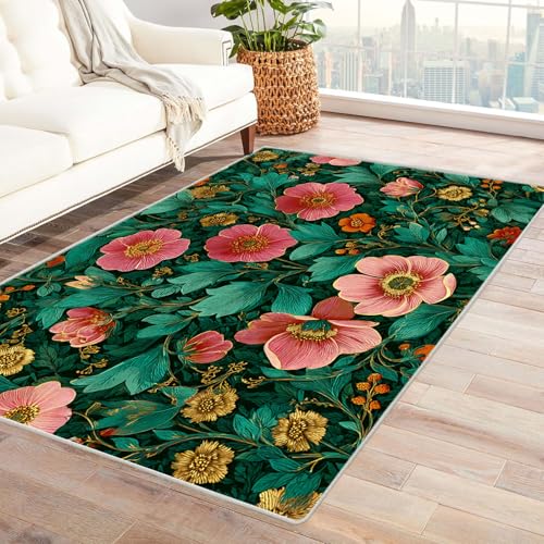 CUDAOO Bedruckter Innen-/Außenteppich Blumenmalerei grün Tepich Moderne Wohnzimmer Vintage Schlafzimmer(Deine Farben)-240x300cm von CUDAOO