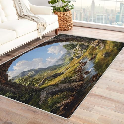 CUDAOO Bedruckter Innen-/Außenteppich Bogenbrückenszene Tepich Moderne Wohnzimmer Vintage Schlafzimmer(Grün)-210x300cm von CUDAOO
