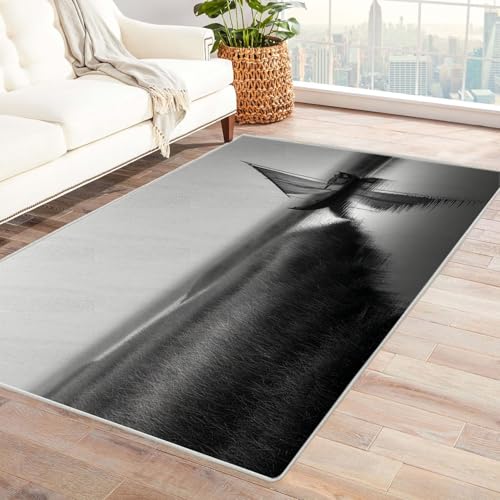 CUDAOO Bedruckter Innen-/Außenteppich Boote in Einsamkeit Tepich Moderne Wohnzimmer Vintage Schlafzimmer(Schwarz und Weiß)-240x300cm von CUDAOO