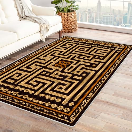 CUDAOO Bedruckter Innen-/Außenteppich Braun-weißes Labyrinth Tepich Moderne Wohnzimmer Vintage Schlafzimmer(Braun)-240x300cm von CUDAOO